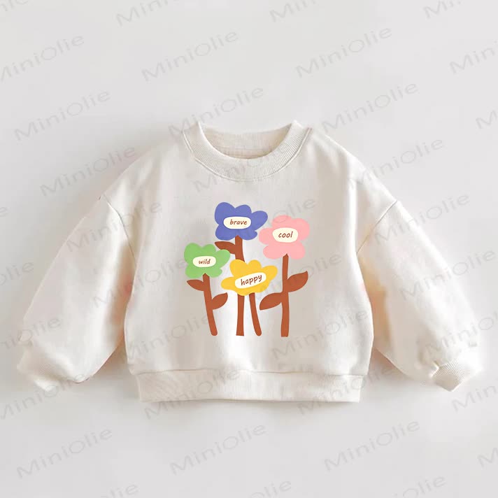 WILD BRAVE COOL HAPPY Baby Toddler Flower Cream Sweatshirt - Cream - 3-5T - image 1