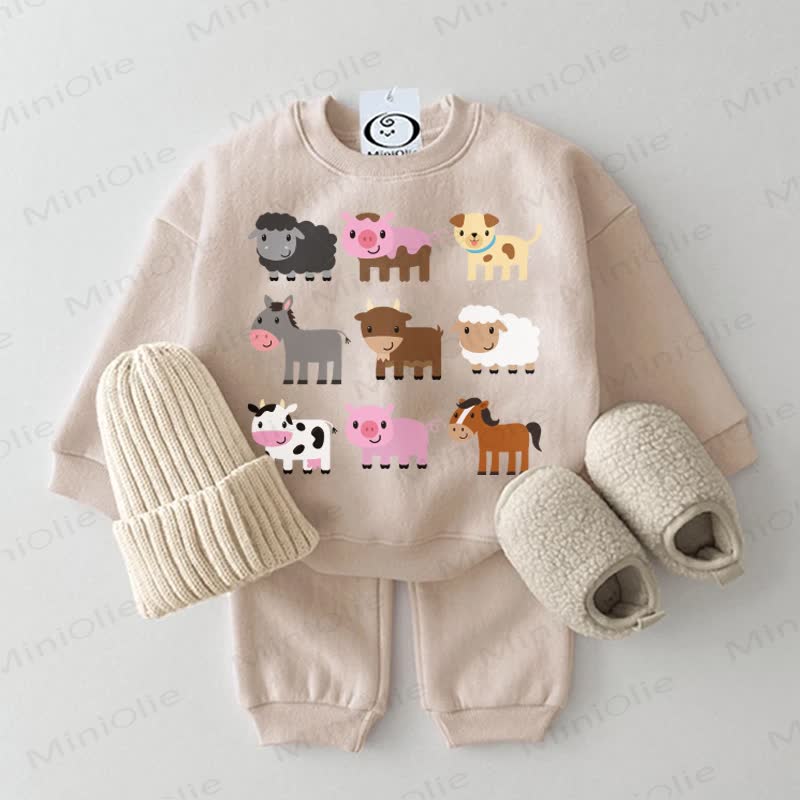 Baby Farm Animal Print Sweatshirt 2-piece Set - Beige - 2-3T - image 2