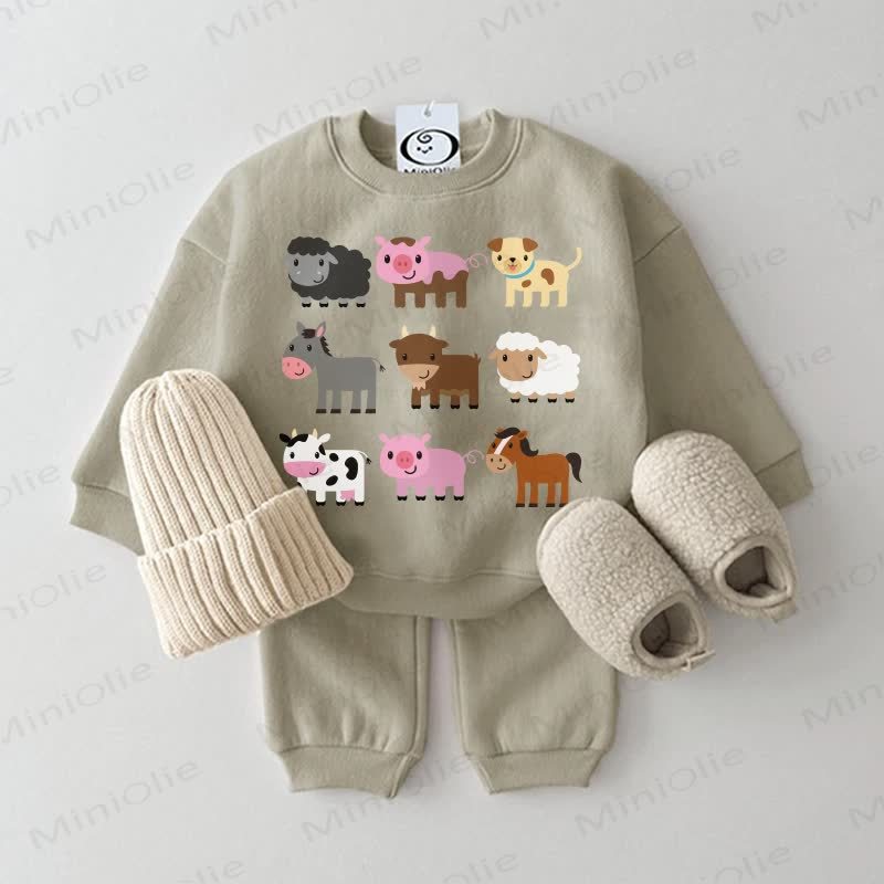 Baby Farm Animal Print Sweatshirt 2-piece Set - Grey Green - 2-3T - image 1