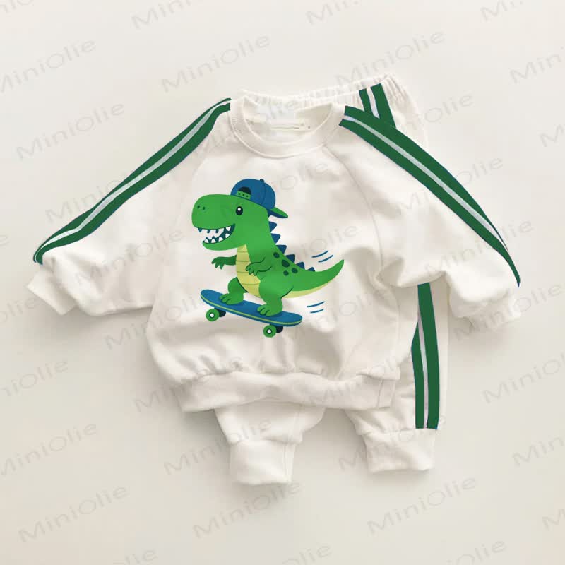 Baby Toddler Dinosaur Green Striped 2-piece Set - White&Green - 3-5T - image 1