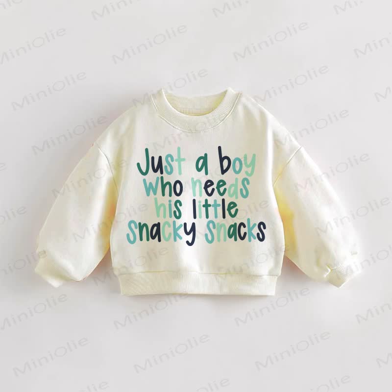 JUST A BOY WHO NEEDS HIS LITTLE SNACKY SNACKS Baby Toddler Cream Sweatshirt - Cream - 3-5T - image 1
