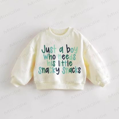 JUST A BOY WHO NEEDS HIS LITTLE SNACKY SNACKS Baby Toddler Cream Sweatshirt - Cream - 3-5T - image 1