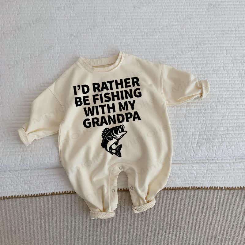 I'D RATHER BE FISHING WITH MY GRANDPA Baby Toddler Beige Romper - Beige - 2-3T - image 1