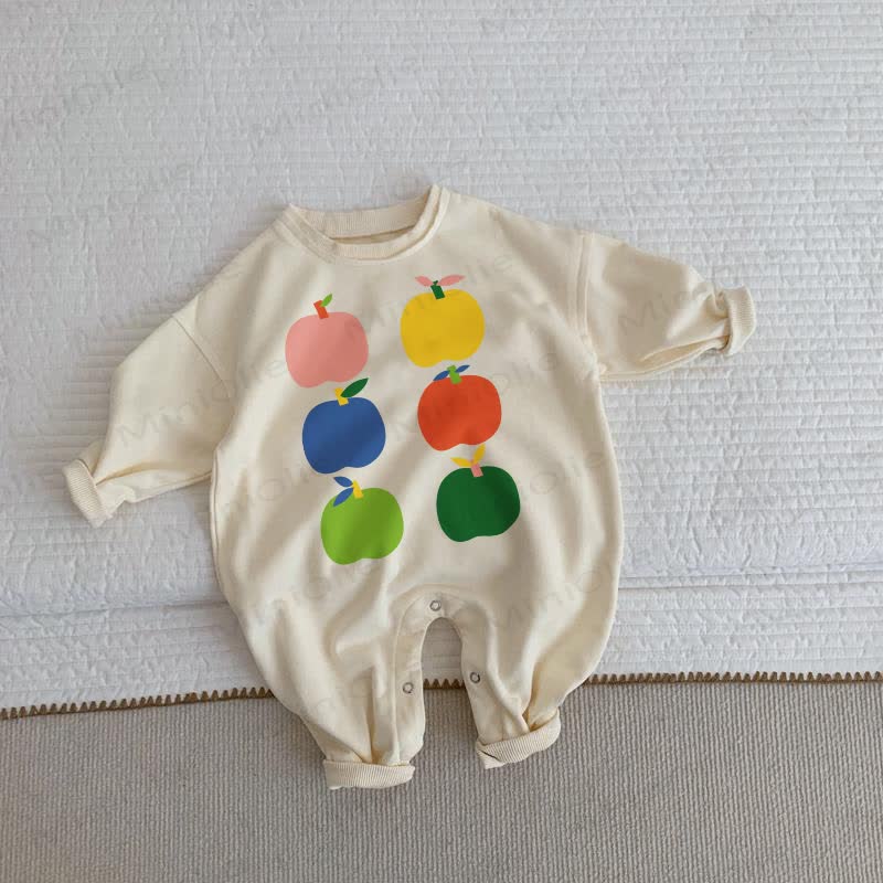 Baby Toddler Colorful Apples Beige Romper - Beige - 2-3T - image 1