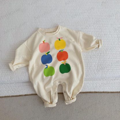 Baby Toddler Colorful Apples Beige Romper - Beige - 2-3T - image 1