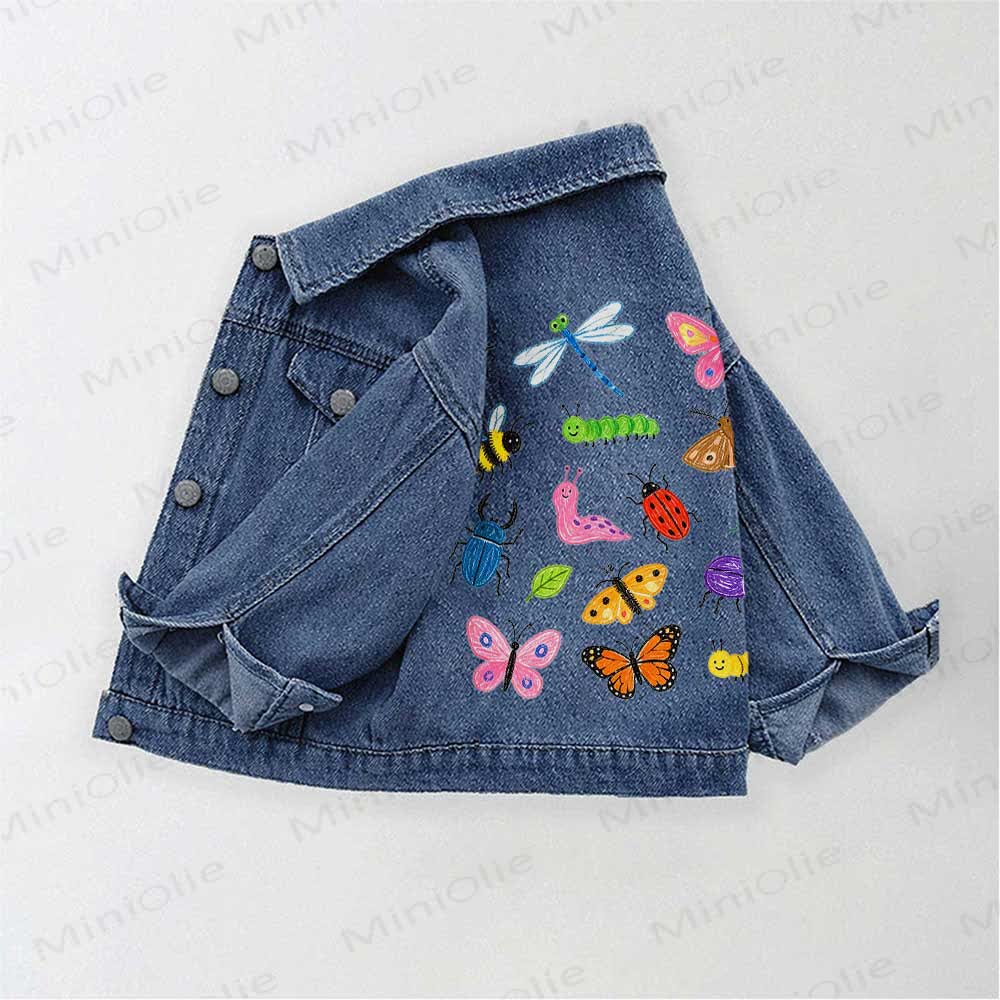 Toddler Kid Butterfly Bee Denim Jacket - Blue - 10-11T - image 1