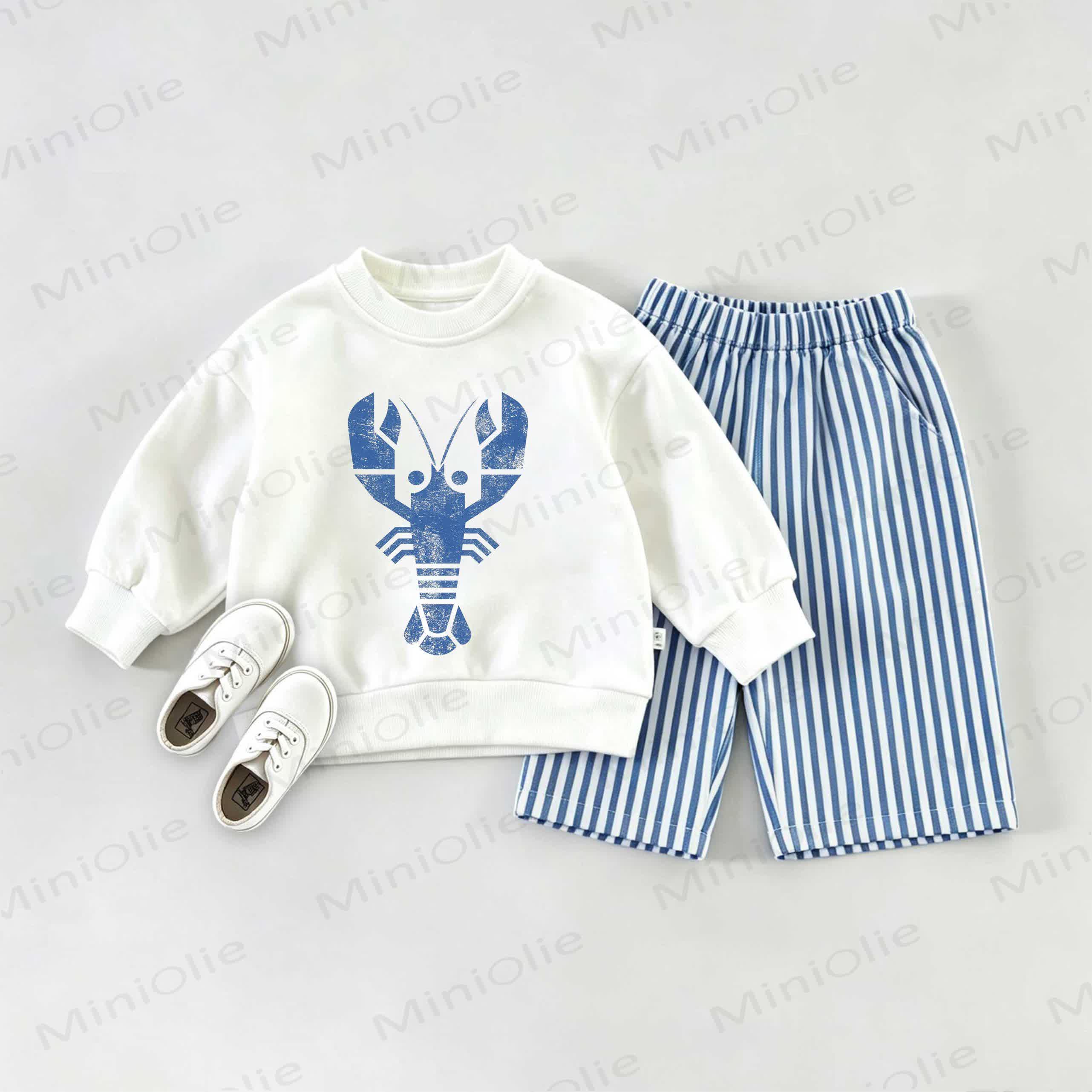 Baby Lobster Sweatshirt 2-piece Set - White&Blue - 2-3T - image 1
