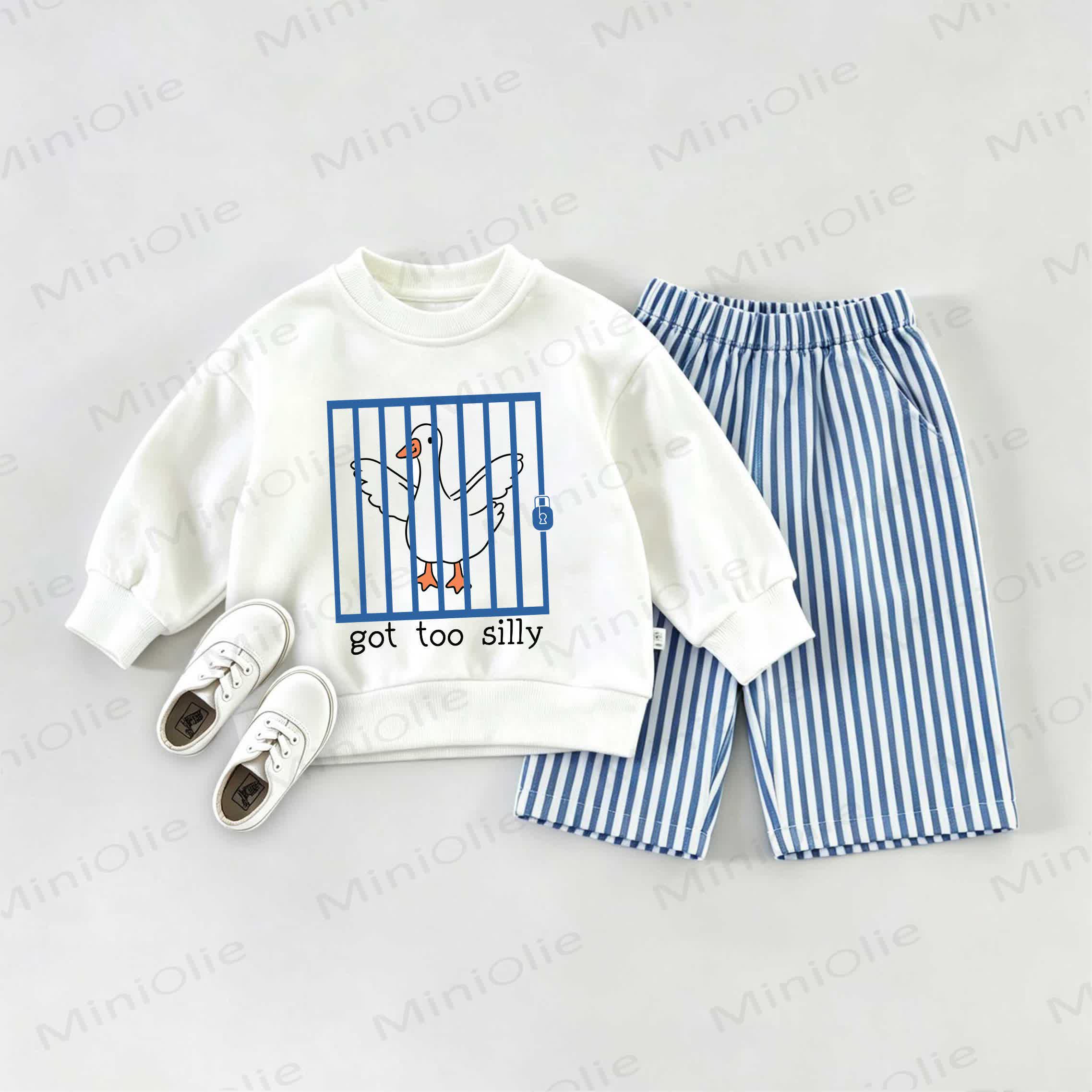 GOT TOO SILLY Baby Sweatshirt 2-piece Set - White&Blue - 2-3T - image 1