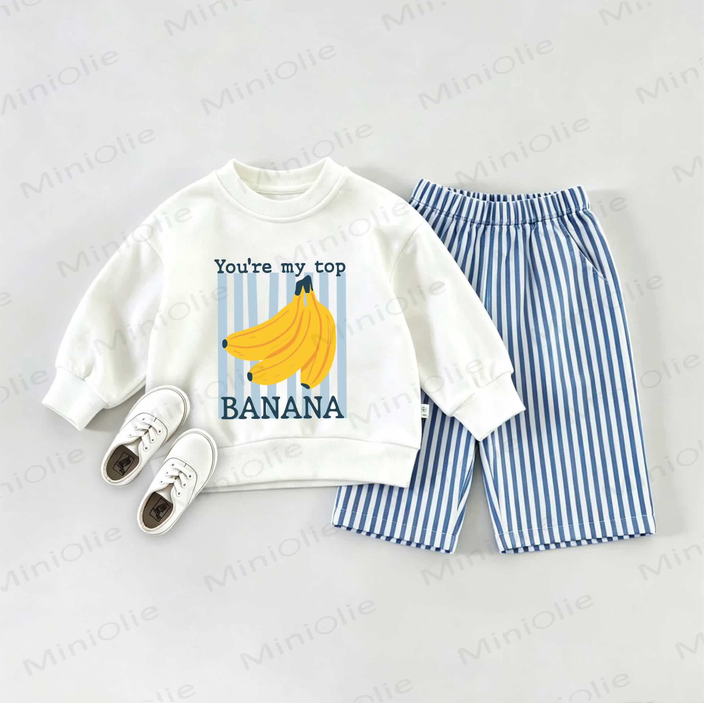 YOU'RE MY TOP BANANA Baby Sweatshirt 2-piece Set - White&Blue - 2-3T - image 1
