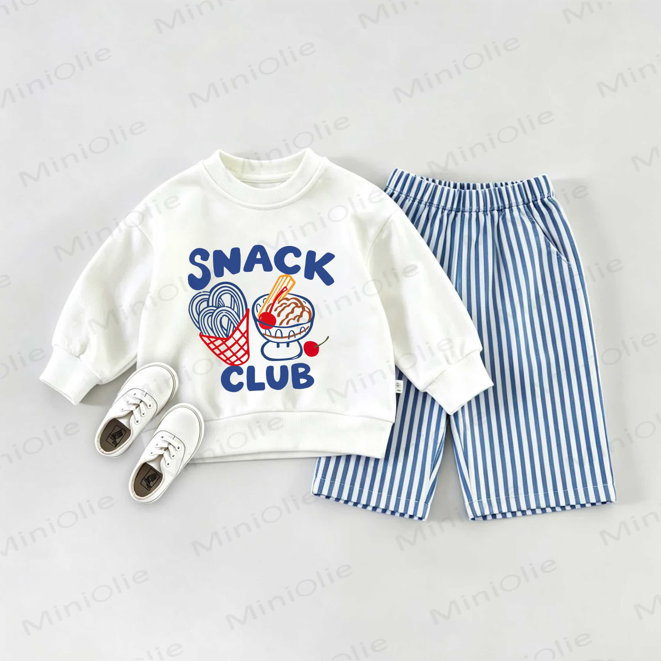 SNACK CLUB Baby Ice Cream Sweatshirt 2-piece Set - White&Blue - 2-3T - image 1