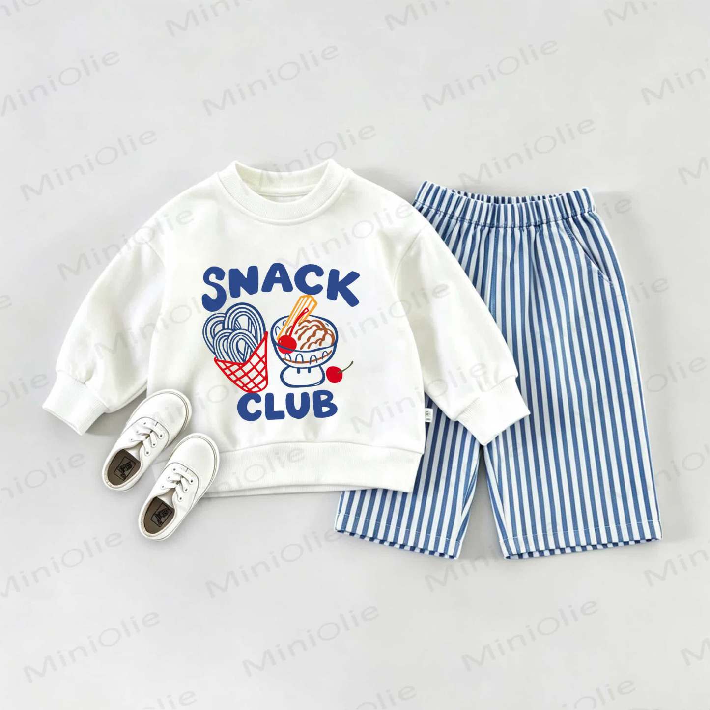 SNACK CLUB Baby Ice Cream Sweatshirt 2-piece Set - White&Blue - 2-3T - image 1