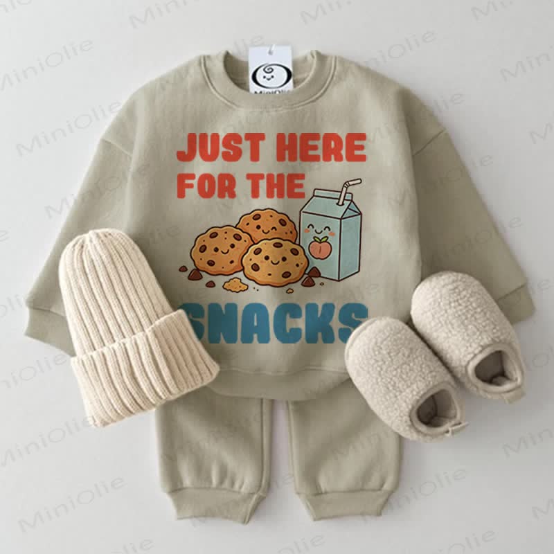 JUST HERE FOR THE SNACKS Baby Sweatshirt 2-piece Set - Grey Green - 2-3T - image 1