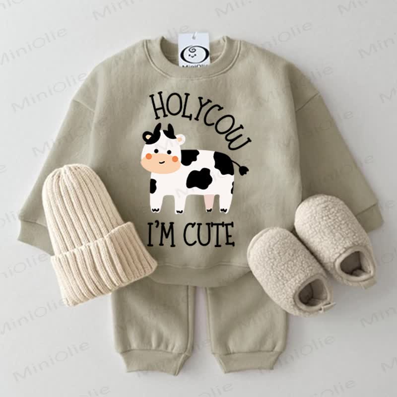 HOLYCOW I'M CUTE Baby Sweatshirt 2-piece Set - Grey Green - 2-3T - image 1