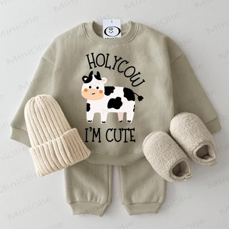HOLYCOW I'M CUTE Baby Sweatshirt 2-piece Set - Grey Green - 2-3T - image 1