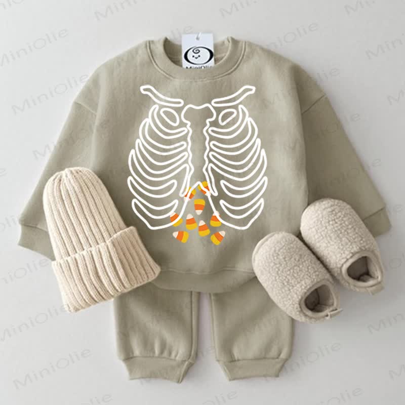 Baby Bone Rice Ball Sweatshirt 2-piece Set - Grey Green - 2-3T - image 1