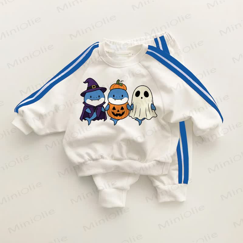 Baby Halloween Ghost Blue Striped 2-piece Set - White&Blue - 3-5T - image 1