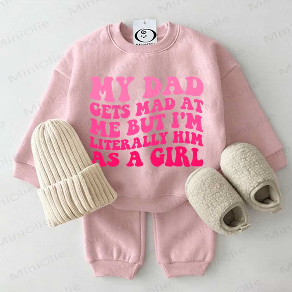 MY DAD GETS MAD AT ME BUT I'M LITERALLY HIM AS A GIRL Baby Sweatshirt 2-piece Pink Set - Pink - 2-3T - image 1