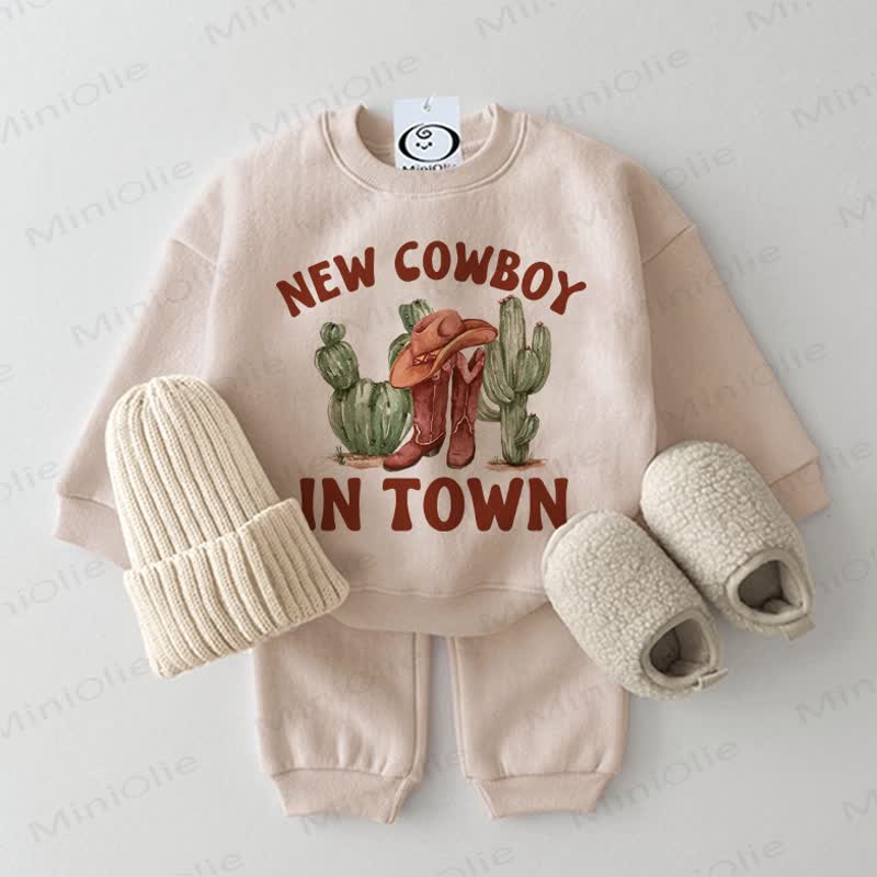NEW COWBOY IN TOWN Baby Cactus Beige Sweatshirt 2-piece Set - Beige - 2-3T - image 1
