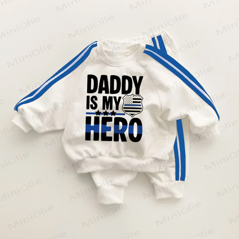 DADDY IS MY HERO Baby Blue Striped 2-piece Set - White&Blue - 3-5T - image 1