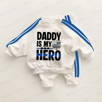 DADDY IS MY HERO Baby Blue Striped 2-piece Set - White&Blue - 3-5T - image 1
