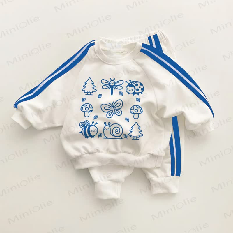 Baby Butterfly Bee Mushroom Blue Striped 2-piece Set - White&Blue - 3-5T - image 1