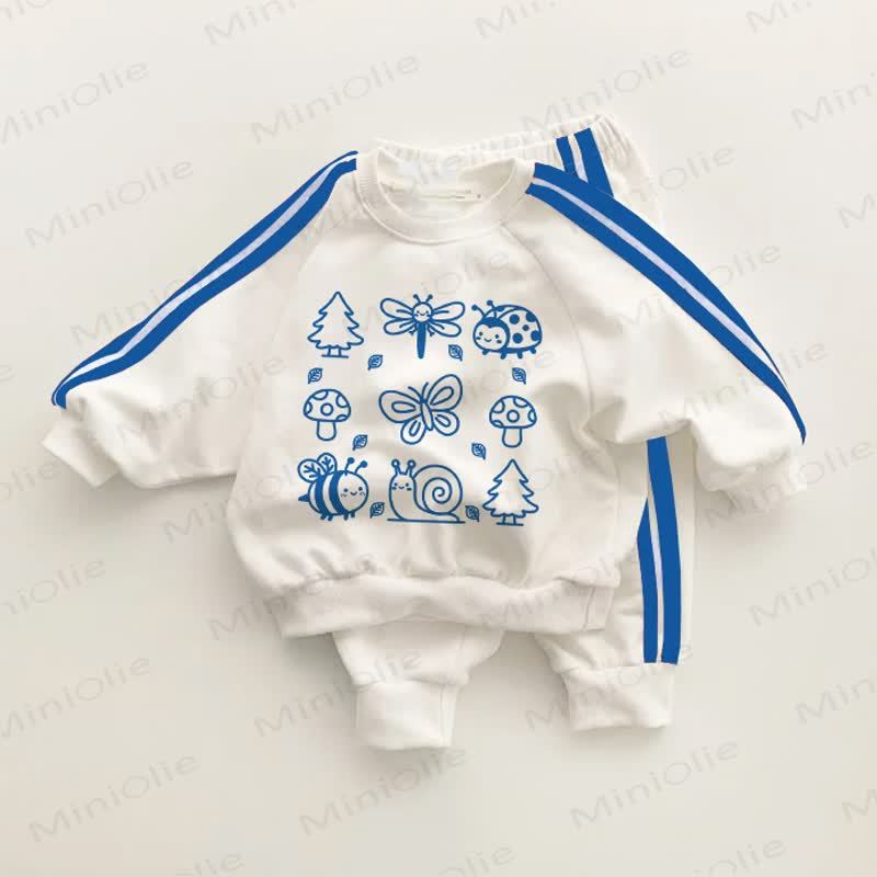 Baby Butterfly Bee Mushroom Blue Striped 2-piece Set - White&Blue - 3-5T - image 1