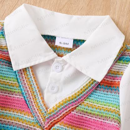 Baby Colorful Striped Knit Vest and Denim 3-piece Set - image 3