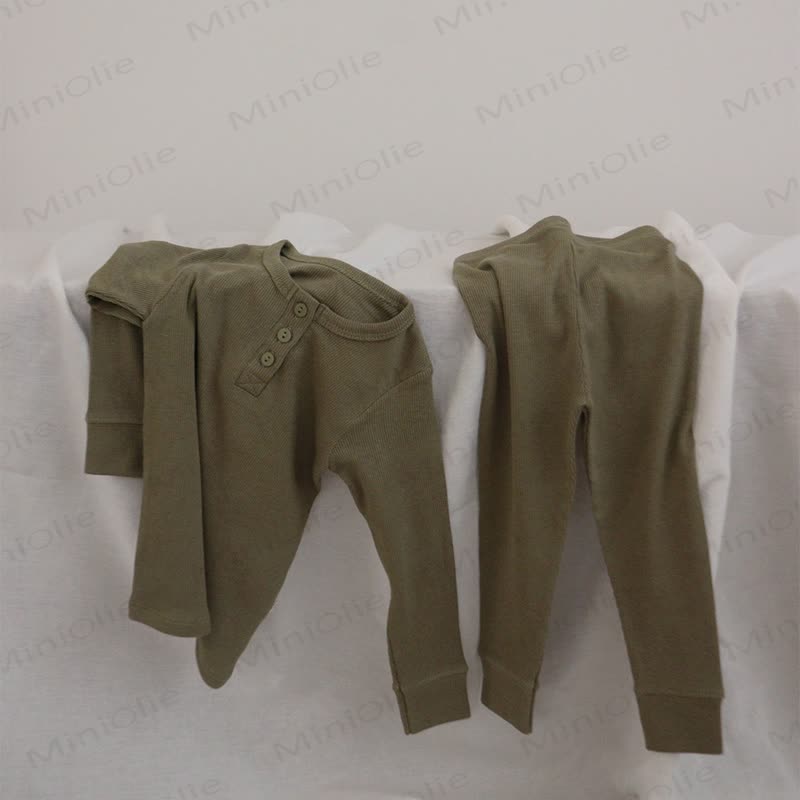 Baby Toddler Solid Color Ribbed Henley Long Sleeve Pajama 2-piece Set - Green - 4-5T - image 3