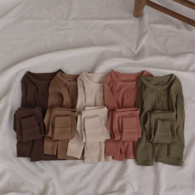 Baby Toddler Solid Color Ribbed Henley Long Sleeve Pajama 2-piece Set - image 6