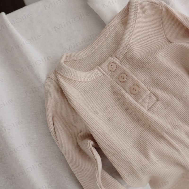 Baby Toddler Solid Color Ribbed Henley Long Sleeve Pajama 2-piece Set - image 7