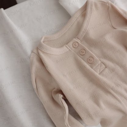 Baby Toddler Solid Color Ribbed Henley Long Sleeve Pajama 2-piece Set - image 7