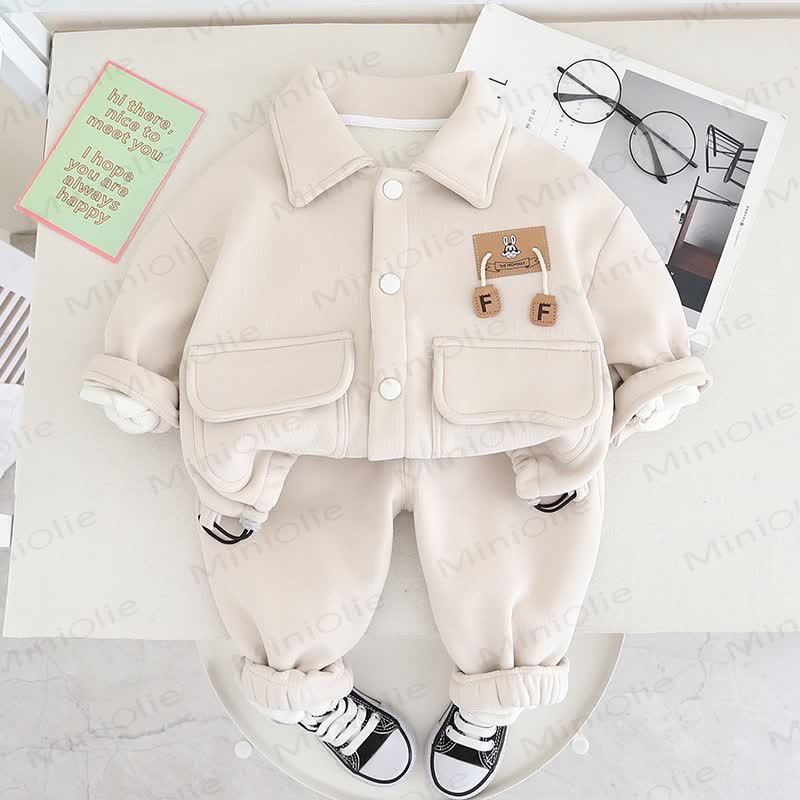 Baby Toddler Fleece Patch Pocket Shacket and Jogger 2-piece Set - Beige - 4-5T - image 2