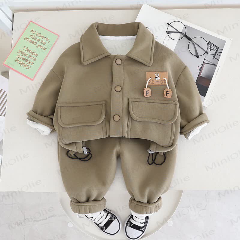 Baby Toddler Fleece Patch Pocket Shacket and Jogger 2-piece Set - Green - 4-5T - image 1