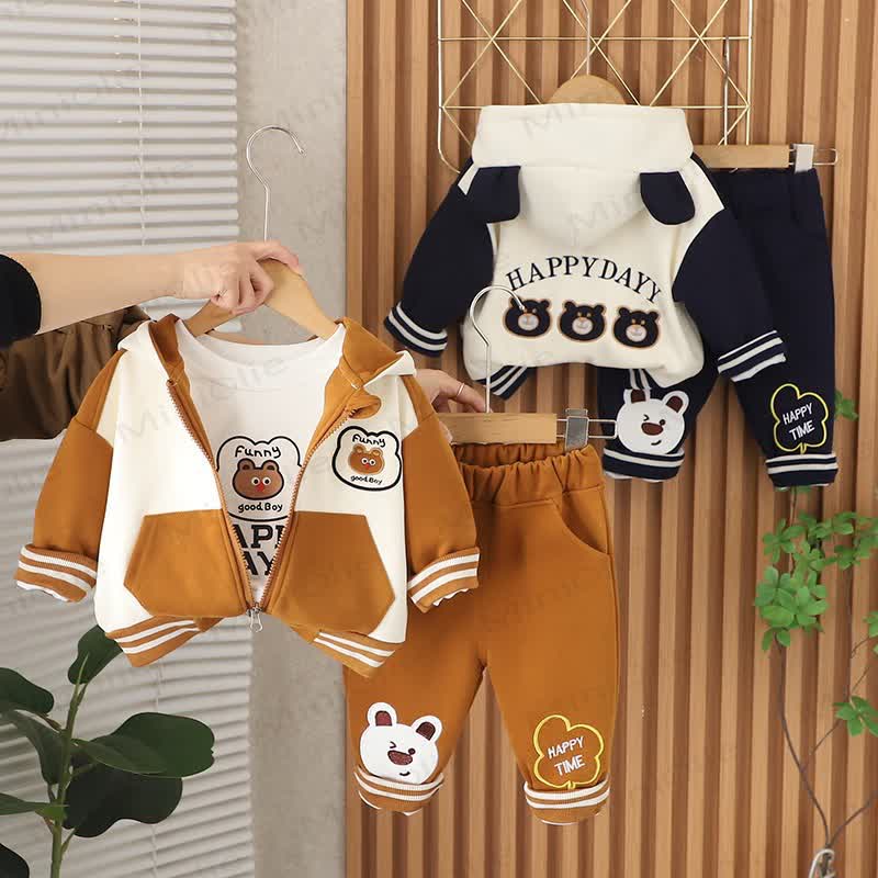 Baby Toddler Bear Patch Hooded and Jogger 3-piece Set - image 1