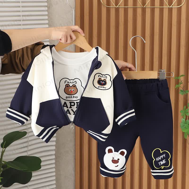 Baby Toddler Bear Patch Hooded and Jogger 3-piece Set - Navy - 4-5T - image 2