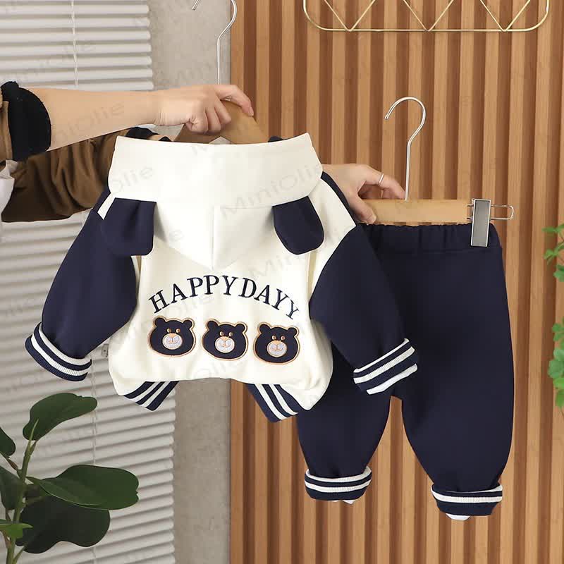 Baby Toddler Bear Patch Hooded and Jogger 3-piece Set - image 4