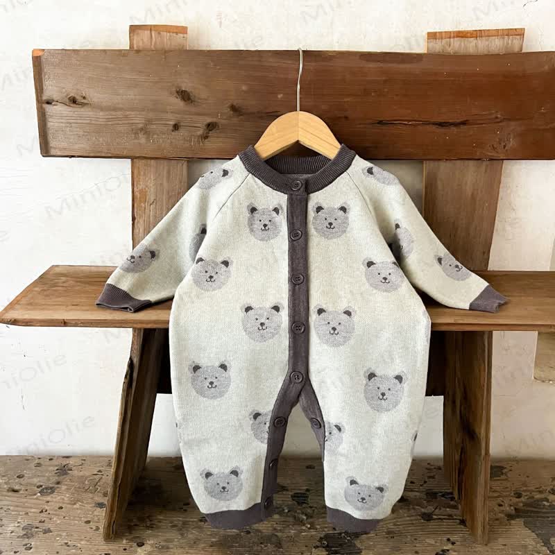 Baby Bear Print  Long Sleeve Romper - Gray - 18-24M - image 1