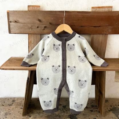 Baby Bear Print  Long Sleeve Romper - Gray - 18-24M - image 1