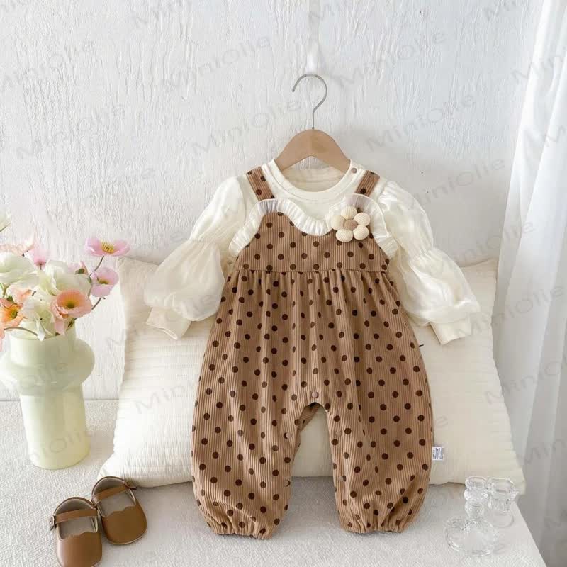 Baby Polka Dot Flower Fake 2pcs Romper - image 2
