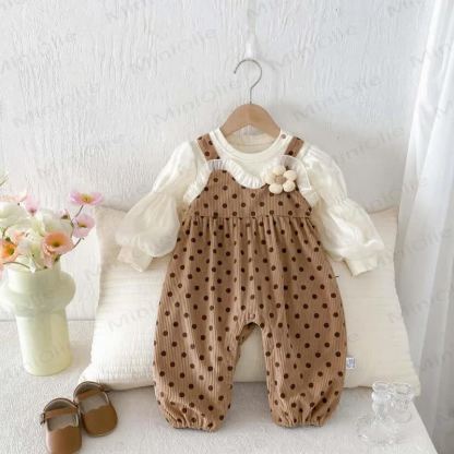 Baby Polka Dot Flower Fake 2pcs Romper - image 2