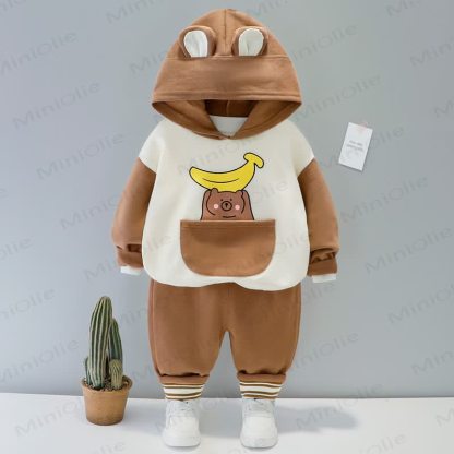 Toddler Baby Animal Pocket Hoodie and Jogger 2-piece Set - Brown - 4-5T - image 1