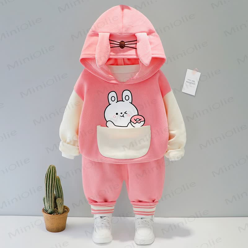 Toddler Baby Animal Pocket Hoodie and Jogger 2-piece Set - Pink - 4-5T - image 2