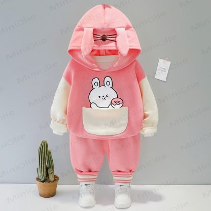 Toddler Baby Animal Pocket Hoodie and Jogger 2-piece Set - Pink - 4-5T - image 2
