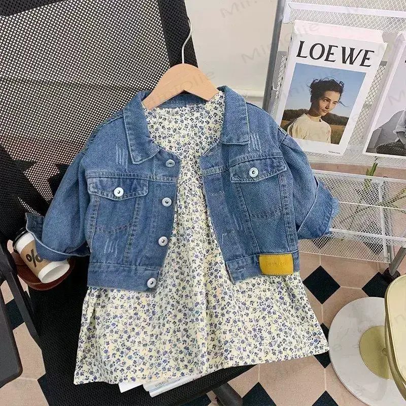 Toddler Girl Ditsy Floral Dress and Denim Jacket 2-piece Set - Blue - 8-9T - image 1
