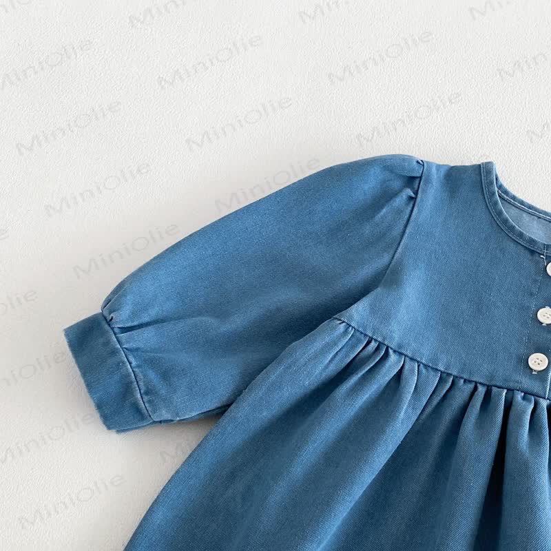 Baby Toddler Butterfly Denim Lace Hem Long Sleeve Dress - image 5