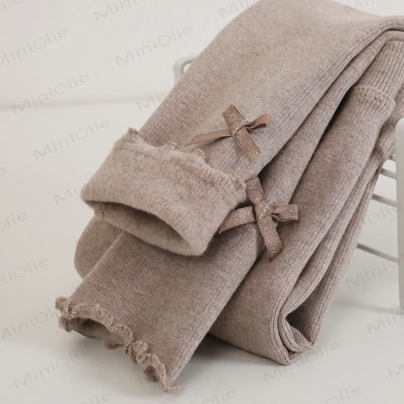 Toddler Girl Ribbed Bow Fleece Lined Leggings - Khaki - 6-7T - image 2