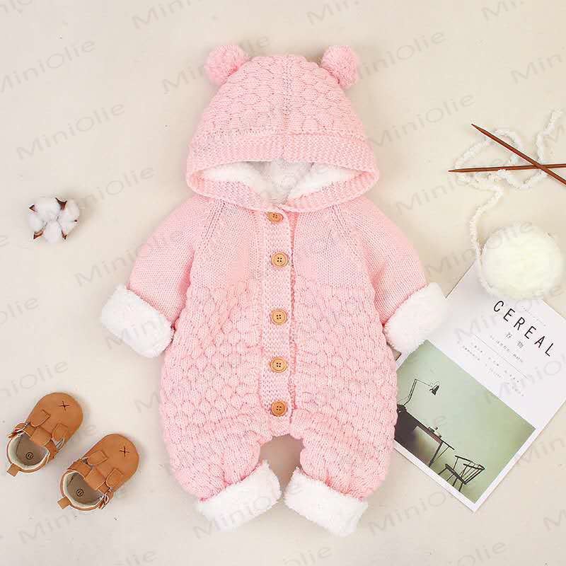 Baby Bear Ear Hooded Fleece Knit Romper - image 10