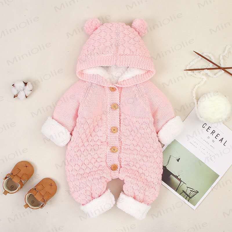 Baby Bear Ear Hooded Fleece Knit Romper - image 10