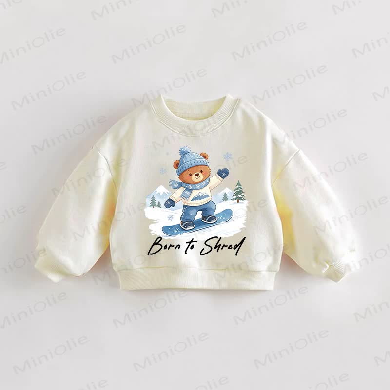 BORN TO SHRED Baby Toddler Bear Cream Sweatshirt - Cream - 3-5T - image 1