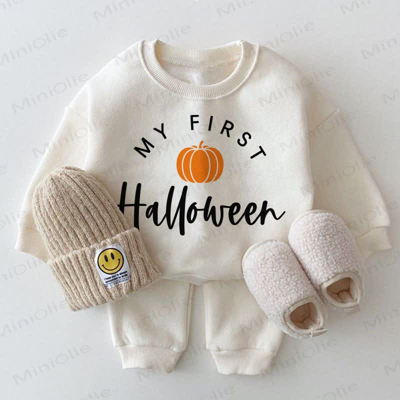 MY FIRST HALLOWEEN Baby Pumpkin White Sweatshirt 2-piece Set - White - 2-3T - image 1